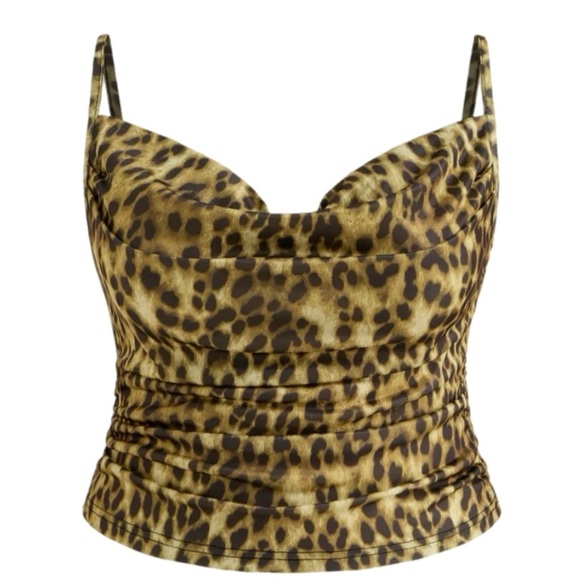 Cider Tops - COWL NECK LEOPARD RUCHED CAMI TOP CURVE & PLUS NWT